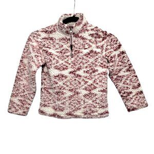 Cuddly Sherpa 1/4 Zip Burgundy and White Pull Over Fleece Jacket